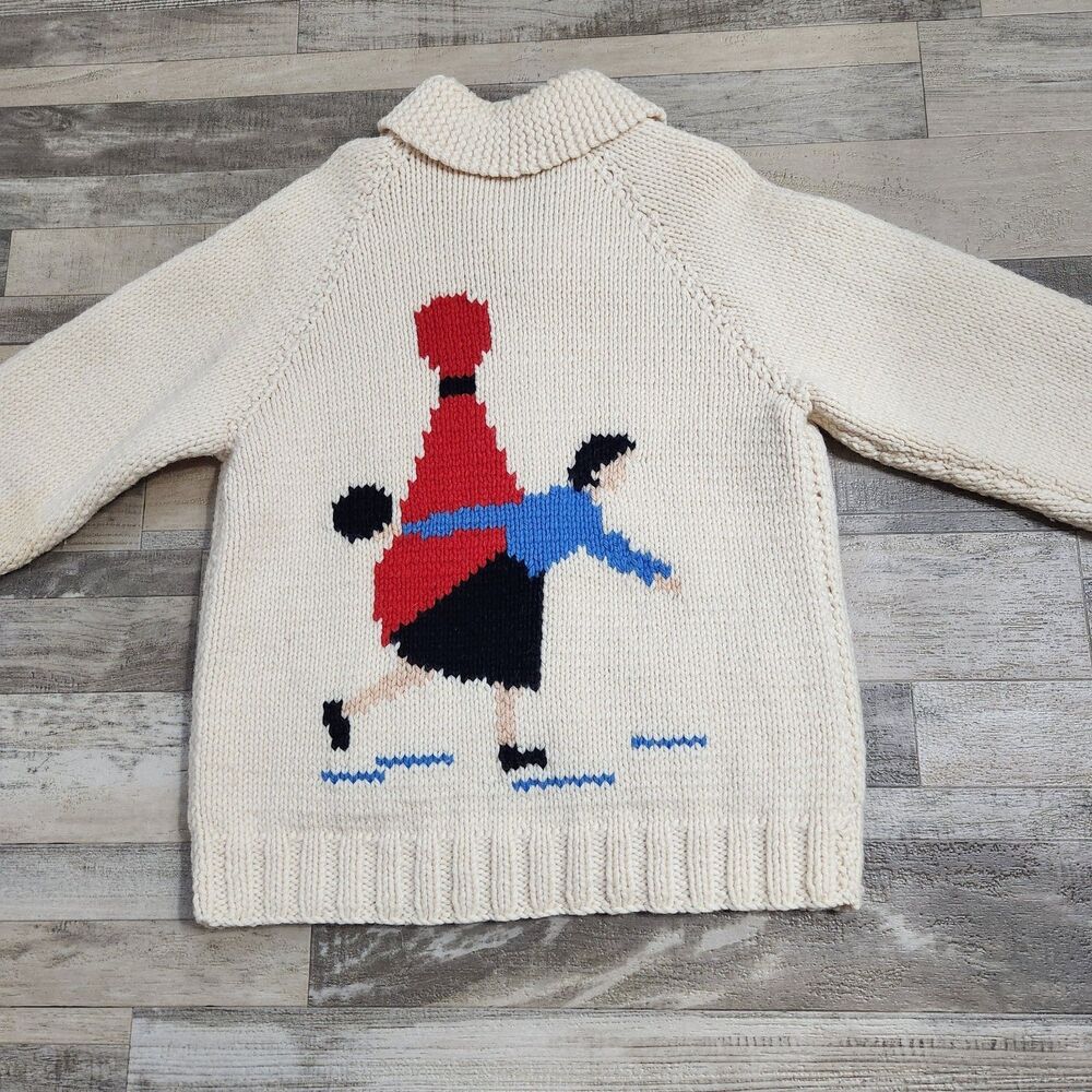 Bowling Cowichan Sweater 1950s Hand Knit Lined Wool Cardigan Talon Zip Pinup  M - Picture 4 of 16